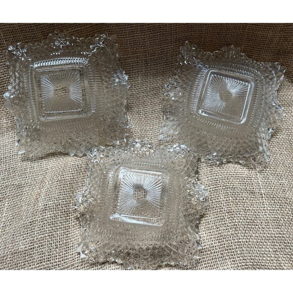 Vintage Set of 3 Crystal Dessert Plates with Elegant Molded Lips  7' x 7' - Picture 9 of 9